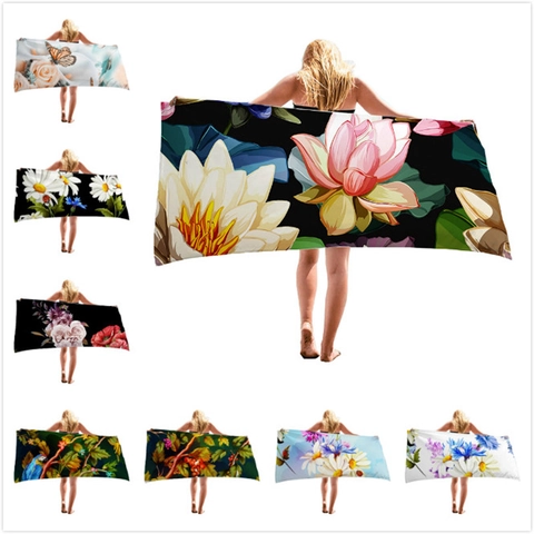 Microfiber Beach Towel Quick Dry Absorbent Large Bath Towel For Swimming Pool Travel Vacation Floral Butterfly Printed Thickened Spa Blanket For Women