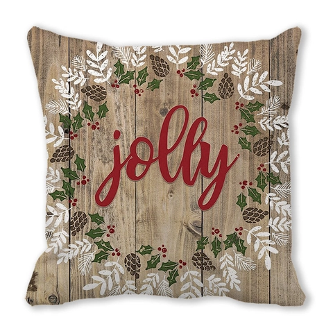 Funda de Almohada con Corona de Flores de Navidad Poliéster Piel de Melocotón Funda de Cojín Decorativa Navidad Hogar Sofá