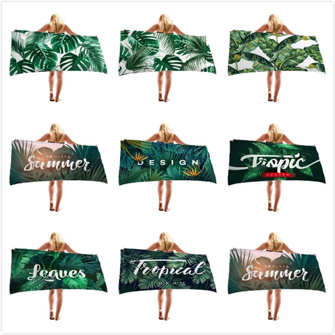 Large Microfiber Beach Towel Tropical Green Leaves Print Absorbent Quick-Dry Bath Towel For Summer Vacation Swimming Gym