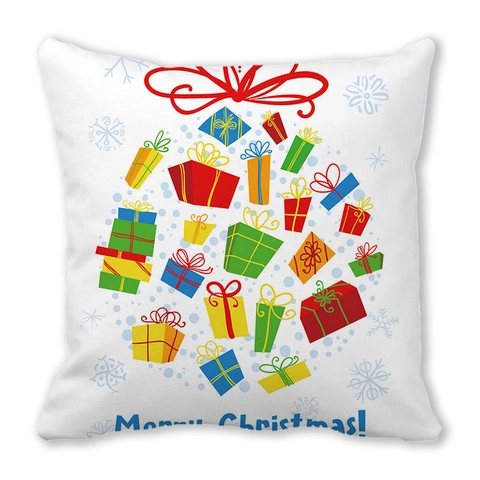 Christmas Theme Square Pillowcase White Polyester Peach Skin Cushion Cover Santa Reindeer Pattern For Home Sofa Decor
