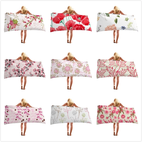 Microfiber Beach Towel Quick Dry Absorbent Large Bath Towel Floral Plant Print For Swimming Pool Vacation Yoga Gym Shower