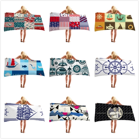 Microfiber Beach Towel Quick Dry Absorbent Nautical Anchor Printed Bath Towel Summer Vacation Pool Travel