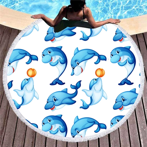 Round Beach Towel Microfiber Quick Dry Absorbent Tassel Fringe Sea Beach Swimming Pool Picnic Travel Tropical Print