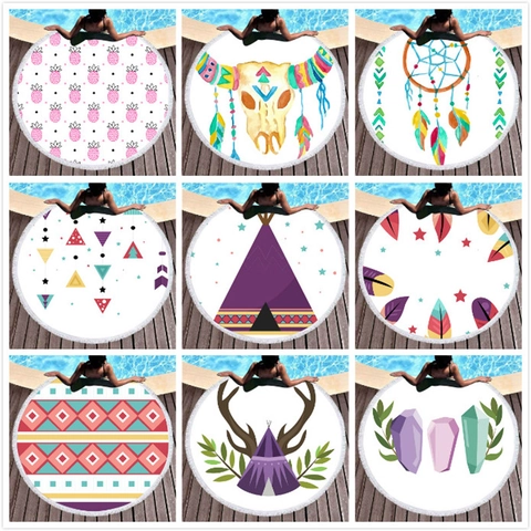 Round Beach Towel Microfiber With Fringe Tassels Quick Dry Absorbent Travel Pool Picnic Bohemia Style Women