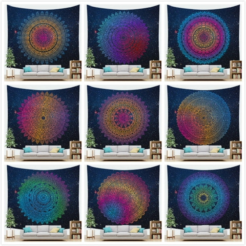 Tapiz De Mandala Cielo Estrellado Tapiz De Pared Tela De Poliéster Bohemio Galaxia Hippie Psicodélico Decoración Para Sala Dormitorio