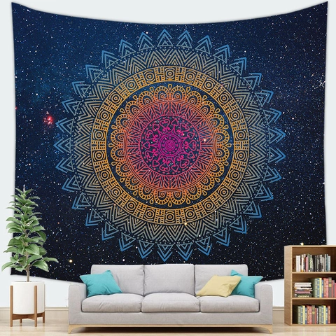 Tapiz De Mandala Cielo Estrellado Tapiz De Pared Tela De Poliéster Bohemio Galaxia Hippie Psicodélico Decoración Para Sala Dormitorio