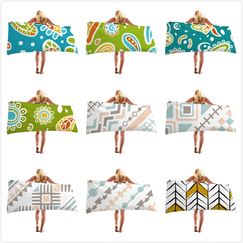Microfiber Beach Towel Absorbent Quick Dry Geometric Flower Pattern For Swimming Vacation Women Bath Towel Portable Blanket