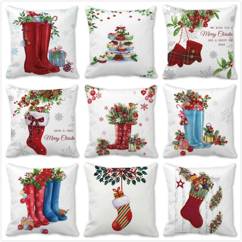 Funda de Almohada Decorativa de Navidad Poliéster Piel de Melocotón Cuadrada Funda de Cojín Estampado Festivo Hogar