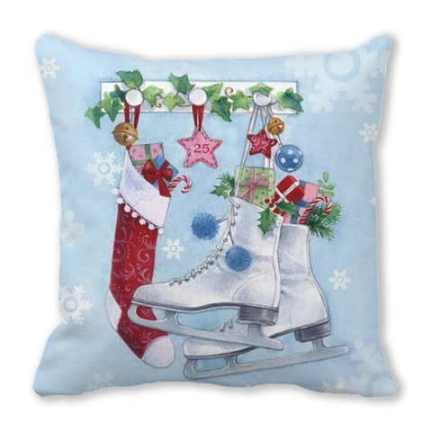 Funda de Almohada Decorativa de Navidad Poliéster Piel de Melocotón Cuadrada Funda de Cojín Estampado Festivo Hogar