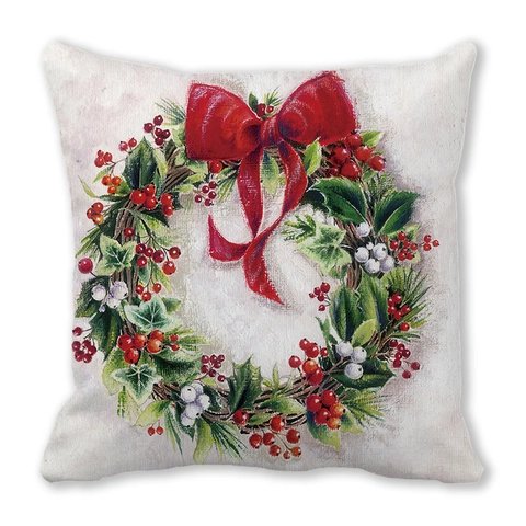 Weihnachtskranz Pfirsichhaut Kissenbezug Winterbeere Weihnachtsbaum Druck Dekorativer Quadratischer Kissenbezug Für Heimdekor