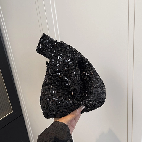 Funkelnde Pailletten Knoten Handgelenktasche Für Damen Bling Bling Kleine Handtasche Für Party Bankett Abend Clutch