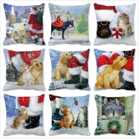 Fodera per Cuscino Natalizio in Tessuto Pelle di Pesca Decorativa con Babbo Natale e Pupazzo di Neve per Divano Casa Soggiorno