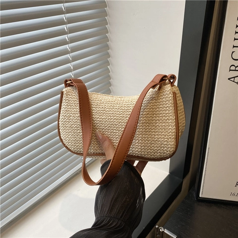 Sommer Stroh Gewebte Achseltasche Damen Schmetterling Stickerei PU Leder Riemen Böhmische Strand Schultertasche
