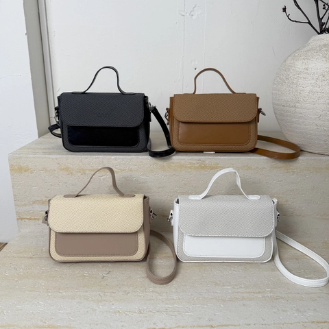 Bolso Bandolera Para Mujer Cuero PU Solapa Textura Tejida Color Block Bolso De Hombro Cuadrado Con Asa Superior Retro Urbano