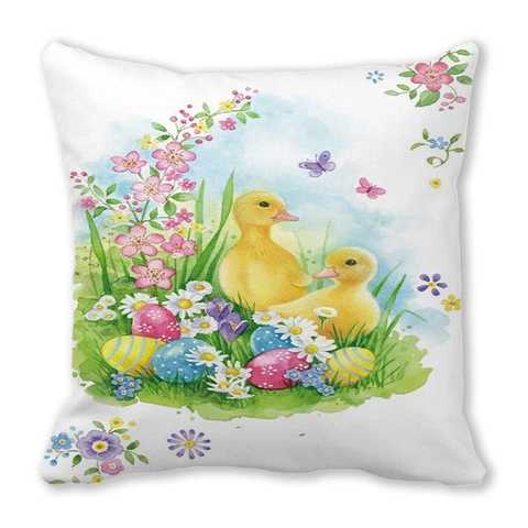 Taie d'Oreiller Carrée en Peau de Pêche Douce avec Motif Fleurs de Noël et Animaux à l'Aquarelle pour Salon Décoration