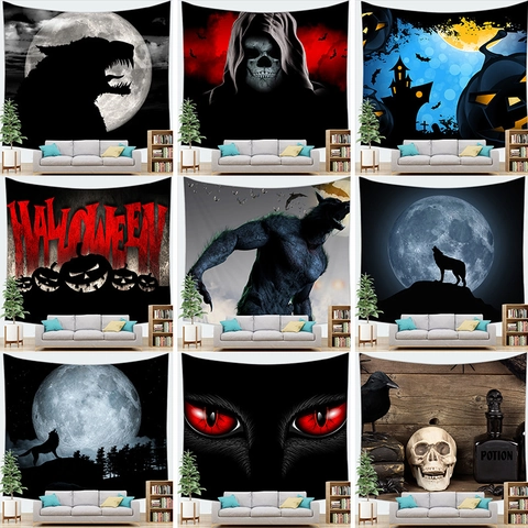 Ταπετσαρία Halloween Τοίχου Πολυεστέρας Γοτθικό Λυκάνθρωπος Κρανίο Μοτίβο Μυστικιστικός Πίνακας Ouija Διακόσμηση Δωματίου Πάρτι