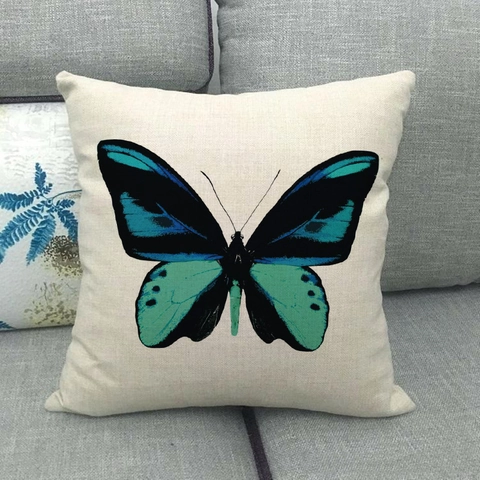 Vintage Butterfly Print Linen Cotton Blend Throw Pillow Cover Square Decorative Cushion Case For Sofa Home Decor