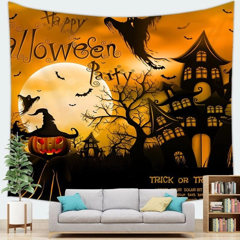 Halloween Wandtapijt Wandkleed Polyester Pompoen Geest Mumie Kasteel Decoratie Voor Woonkamer Feest Gothische Kunst Achtergrond