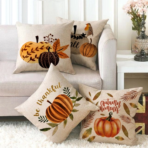 Autumn Pumpkin Linen Throw Pillow Case Decorative Cushion Cover For Thanksgiving Harvest Fall Home Decor Sofa Office