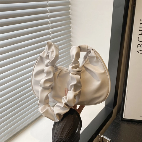 Bolso de Hombro Plisado de Cuero PU Suave Minimalista para Mujer Bolso Sobaco Nube Elegante Gran Capacidad Bolso de Mano Color Sólido