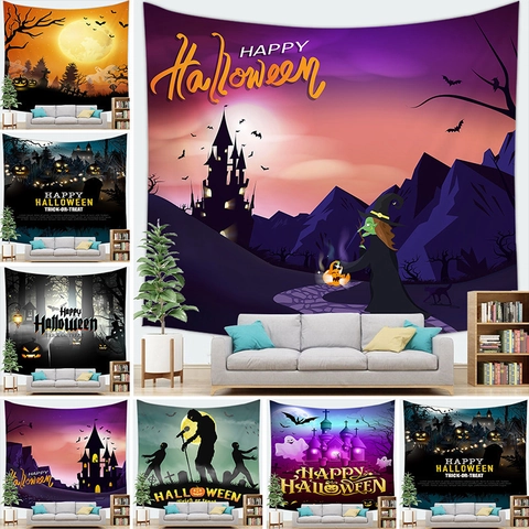 Halloween Wandtapijt Polyester Kasteel Pompoen Heks Geest Patroon Feestdagen Huis Slaapkamer Feest Decoratie