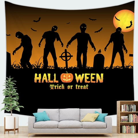 Halloween Wandtapijt Polyester Kasteel Pompoen Heks Geest Patroon Feestdagen Huis Slaapkamer Feest Decoratie