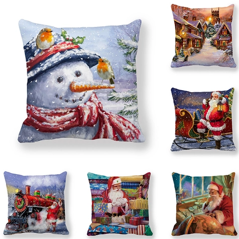 Fodera per Cuscino Decorativo Natalizio Vintage Babbo Natale Pupazzo di Neve in Velluto Pelle di Pesca per Divano Casa Decor
