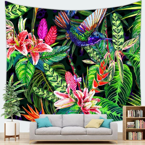 Tropical Monstera Palm Leaf Tapestry Wall Hanging Botanical Floral Abstract Art Fabric Backdrop For Living Room Bedroom Decor