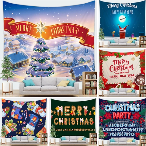 Christmas Tapestry Wall Hanging Polyester Festive Decor For Home Living Room Bedroom Santa Claus Snowman Tree Decorative Cloth