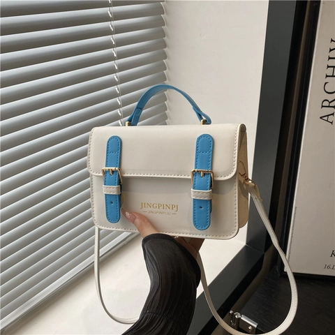 Borsa a Tracolla Quadrata Piccola in Pelle PU Retrò da Donna Borsa a Mano di Design di Nicchia di Moda Con Fibbia in Metallo