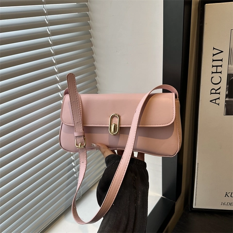 Bolso de Hombro de Axila de Cuero PU Vintage para Mujer Moda Color Sólido Bolso de Mano Cuadrado Pequeño Con Cierre de Bloqueo de Metal