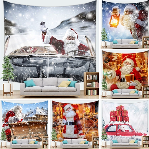 Christmas Santa Claus Tapestry Wall Hanging Polyester Fabric Xmas Decor For Living Room Bedroom Dormitory Background Cloth