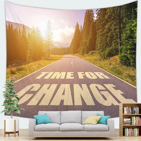 Tapisserie en Polyester Impression Paysage Citation Inspirante Suspension Murale Pour Salon Chambre Décoration Minimaliste Moderne