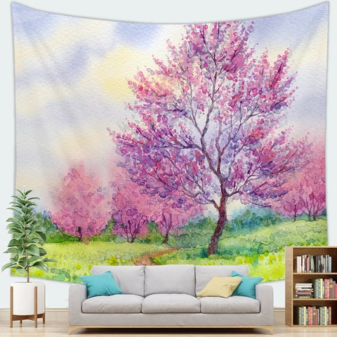 Arazzo Paesaggistico in Stile Giapponese Fiori di Ciliegio Monte Fuji Arte da Parete in Poliestere Decorazione Parete per Soggiorno Camera da Letto Arredo Estetico