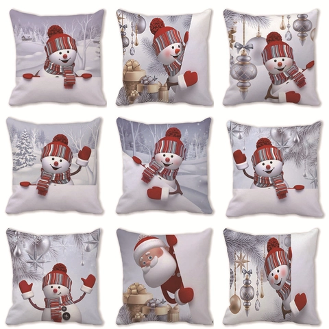 Weihnachts Kissenbezug Pfirsichhaut Dekorativer Schneemann Weihnachtsmann Quadratischer Kissenbezug Für Sofa Party