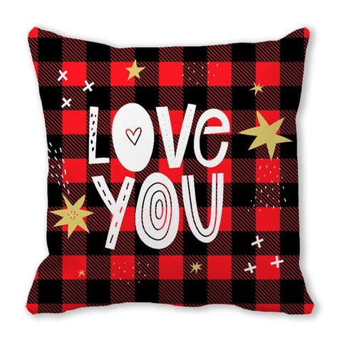 Valentine's Day Buffalo Plaid Pillow Case Polyester Peach Skin Cushion Cover Love Heart Pattern For Sofa Home Decor