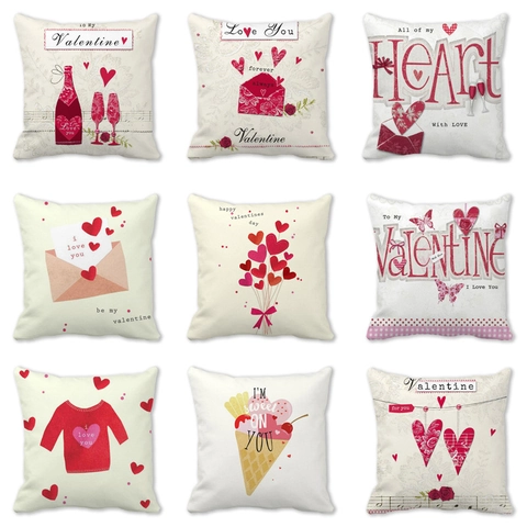 Valentine's Day Peach Skin Pillowcase Romantic Heart Pattern Decorative Throw Cushion Cover For Sofa Bedroom Home Decor
