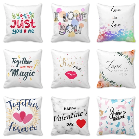 Valentijnsdag Kussenhoes Perzikhuid Hartpatroon Romantisch Citaat Kussenhoes Voor Sofa Woonkamer Slaapkamer Decoratie Vierkant
