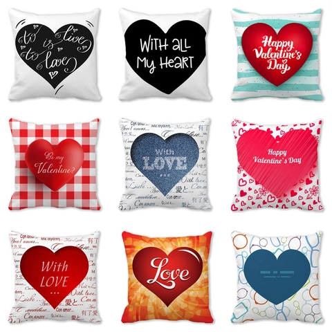 Valentine Tag Herz Muster Kissenbezug Pfirsichhaut Samt Deko Kissenhülle Für Sofa Romantische Dekoration