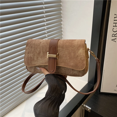 Französische Vintage PU Leder Schultertasche Für Damen Denim Textur Unterachseltasche Goldene Schnalle Schicke Pendeltasche