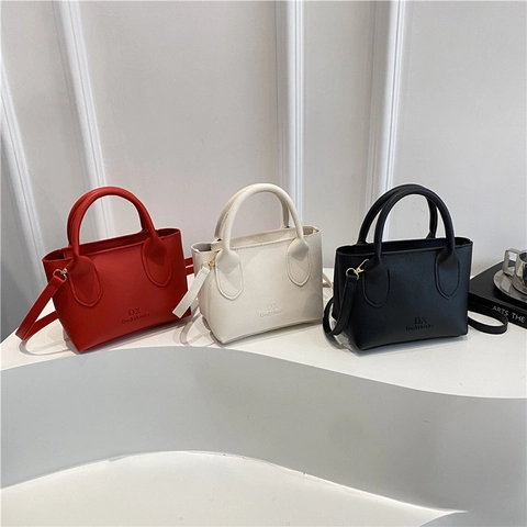 Women Minimalist PU Leather Mini Tote Bag Lychee Pattern Small Square Shoulder Crossbody Bag With Adjustable Strap Solid Color