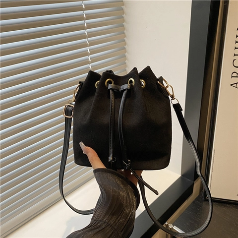 Dames Suèdine Geplooid Emmer Tas Stedelijk Minimalistisch Trekkoord Schouder Crossbody Handtas Voor Dagelijks Reizen Mode Tas