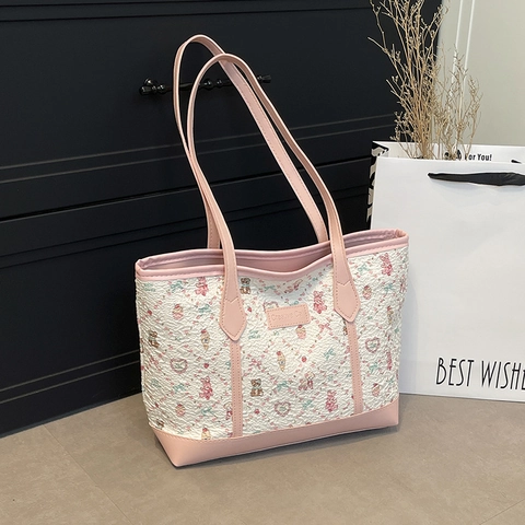 Sac Fourre-Tout Grande Capacité Imprimé Dessin Animé Polyester Cuir Synthétique Sac À Main Épaule Étudiants
