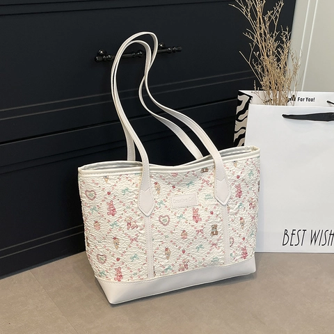 Sac Fourre-Tout Grande Capacité Imprimé Dessin Animé Polyester Cuir Synthétique Sac À Main Épaule Étudiants