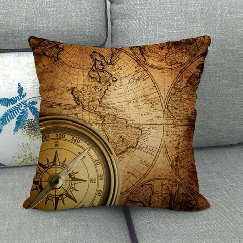 Vintage Nautical Map Retro Car Autumn Pumpkin Linen Throw Pillow Case Square Decorative Cushion Cover For Sofa Living Room Home Decor