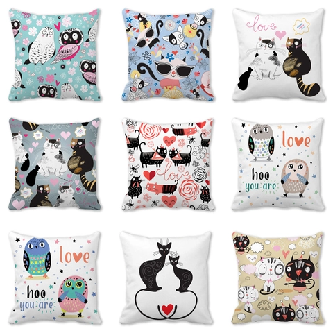Valentine's Day Peach Skin Pillow Cover Heart Love Cartoon Bird Owl Cushion Case For Home Decor Wedding Party Gift