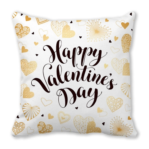 Valentine's Day Happy Heart Pillowcase Peach Skin Polyester Cushion Cover Gold Black Love Letter Sofa Decorative Pillowcase
