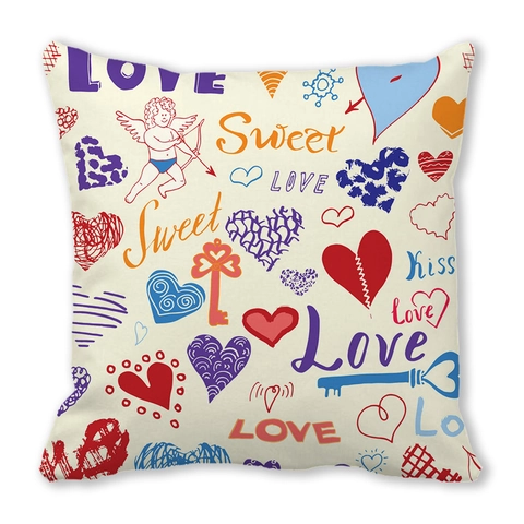 Valentine's Day Polyester Peach Skin Pillow Cover Romantic Heart Love Letter Printing Square Cushion Cover Home Sofa Decor