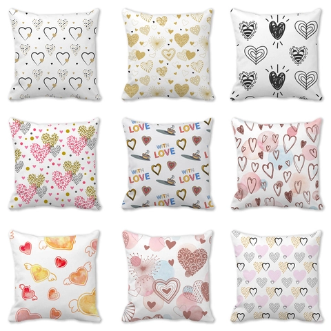 Valentijnsdag Hart Kussenhoes Perzikhuid Linnen Vierkante Kussenhoes Voor Thuis Sofa Decor Romantisch Liefdespatroon Cadeau