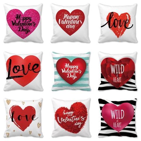 Valentijnsdag Perzikhuid Fluweel Kussenhoes Rood Hart Liefde Patroon Decoratieve Sierkussen Sloop Voor Sofa Decor